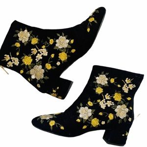 Topshop Floral Embroidered Velvet Ankle Boots, 7.5